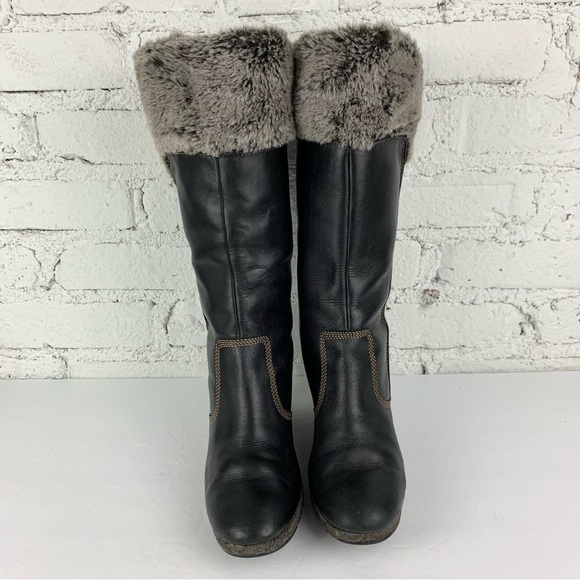 Timberland Monogram Tall Slip In Fur Top Wedge Boots 8.5 - Picture 6 of 13